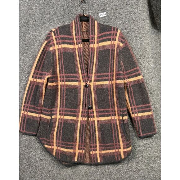 360 Sweater Wool Raccoon Yarn Blend Cardigan Sweater Womens Size S Plaid Multi - Picture 1 of 6